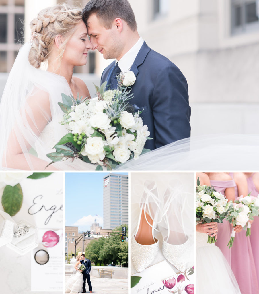 Downtown Fort Wayne Indiana Rose Courts Photography Wedding Photographer Bride and Groom Baseball Park Wedding Parkview Field Wedding