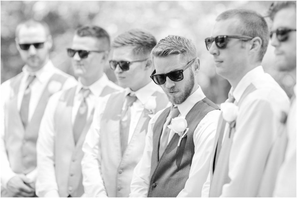 Groomsmen in vests Wedding Photography Blush and Slate Blue Wedding Heritage Farm and Events Indiana Wedding Photographer Rose Courts Photography