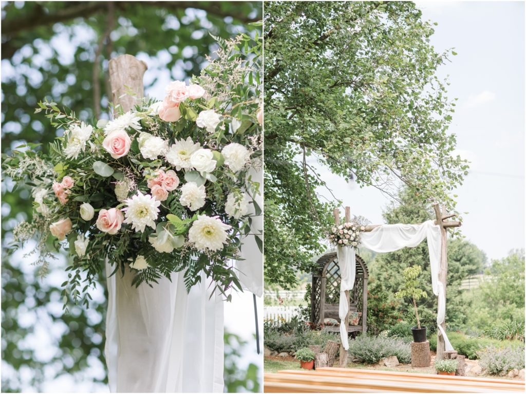Outdoor Ceremony Wedding Photography Blush and Slate Blue Wedding Heritage Farm and Events Indiana Wedding Photographer Rose Courts Photography