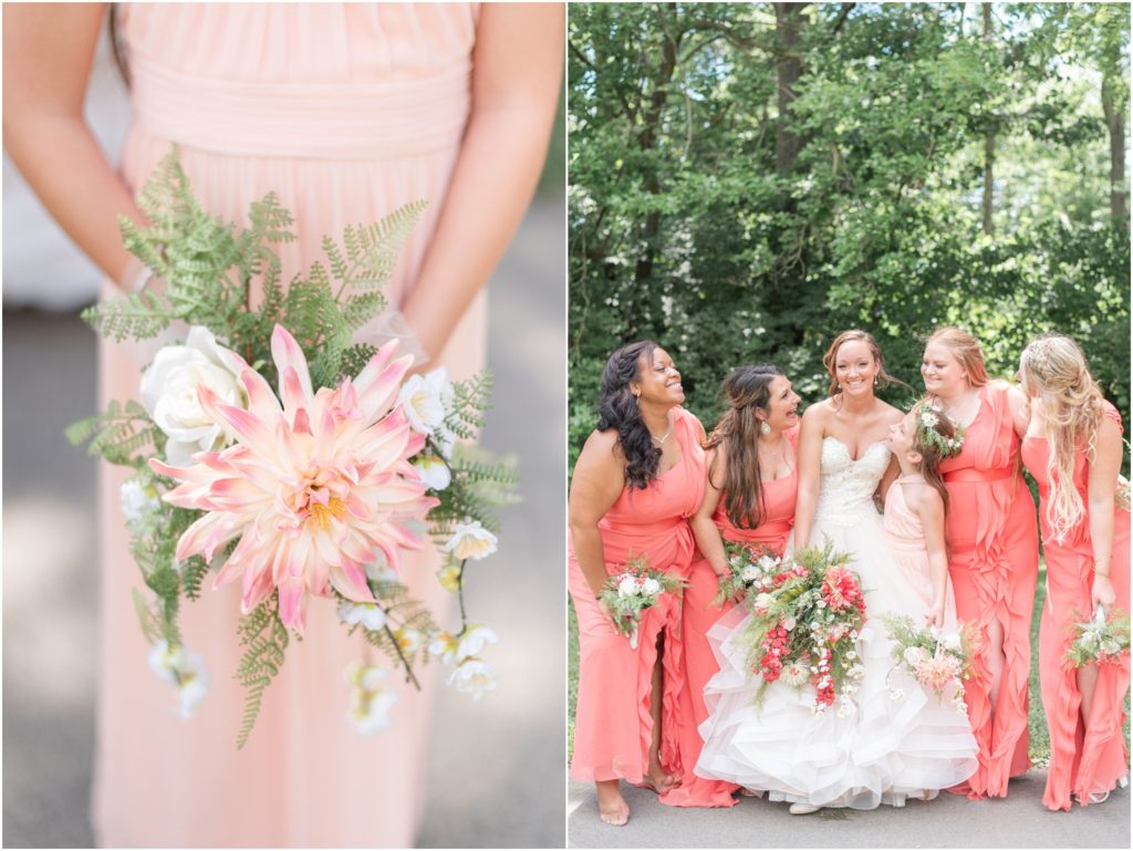 Bridal Party Portraits Blush Wedding Gown Wedding Photography Grey and Coral Pink Wedding Intimate Foster Park Indiana Wedding Photographer Rose Courts Photography