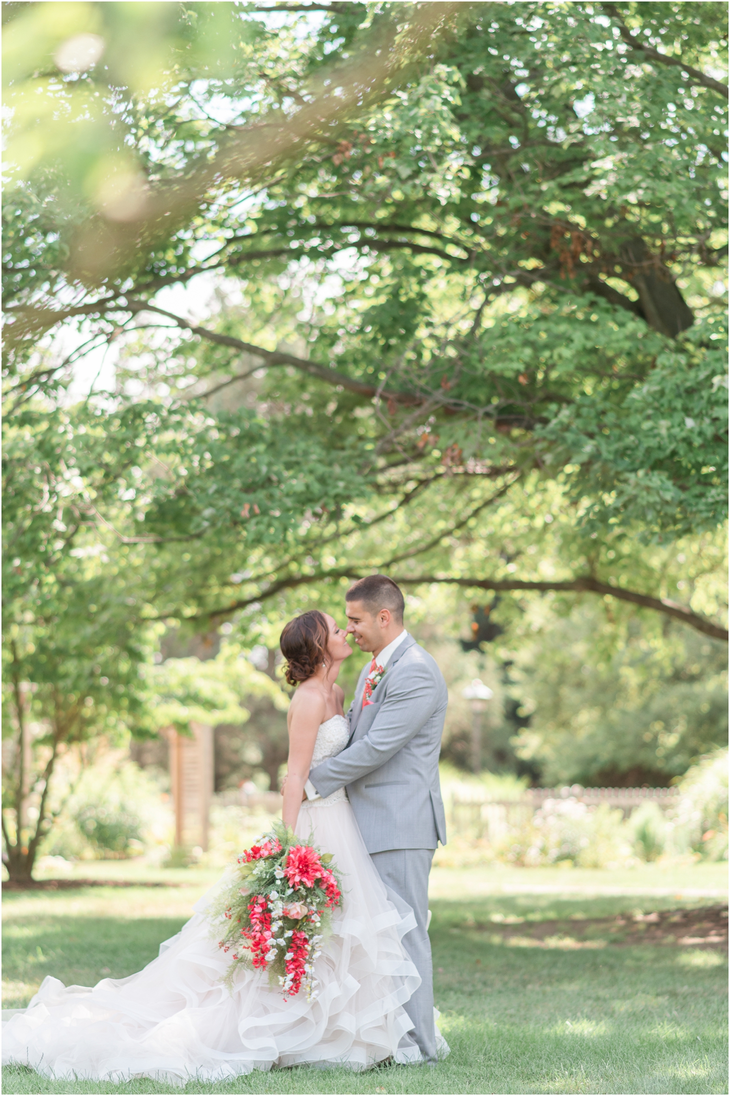 Bride and Groom Portraits Blush wedding gown Wedding Photography Grey and Coral Pink Wedding Intimate Foster Park Indiana Wedding Photographer Rose Courts Photography