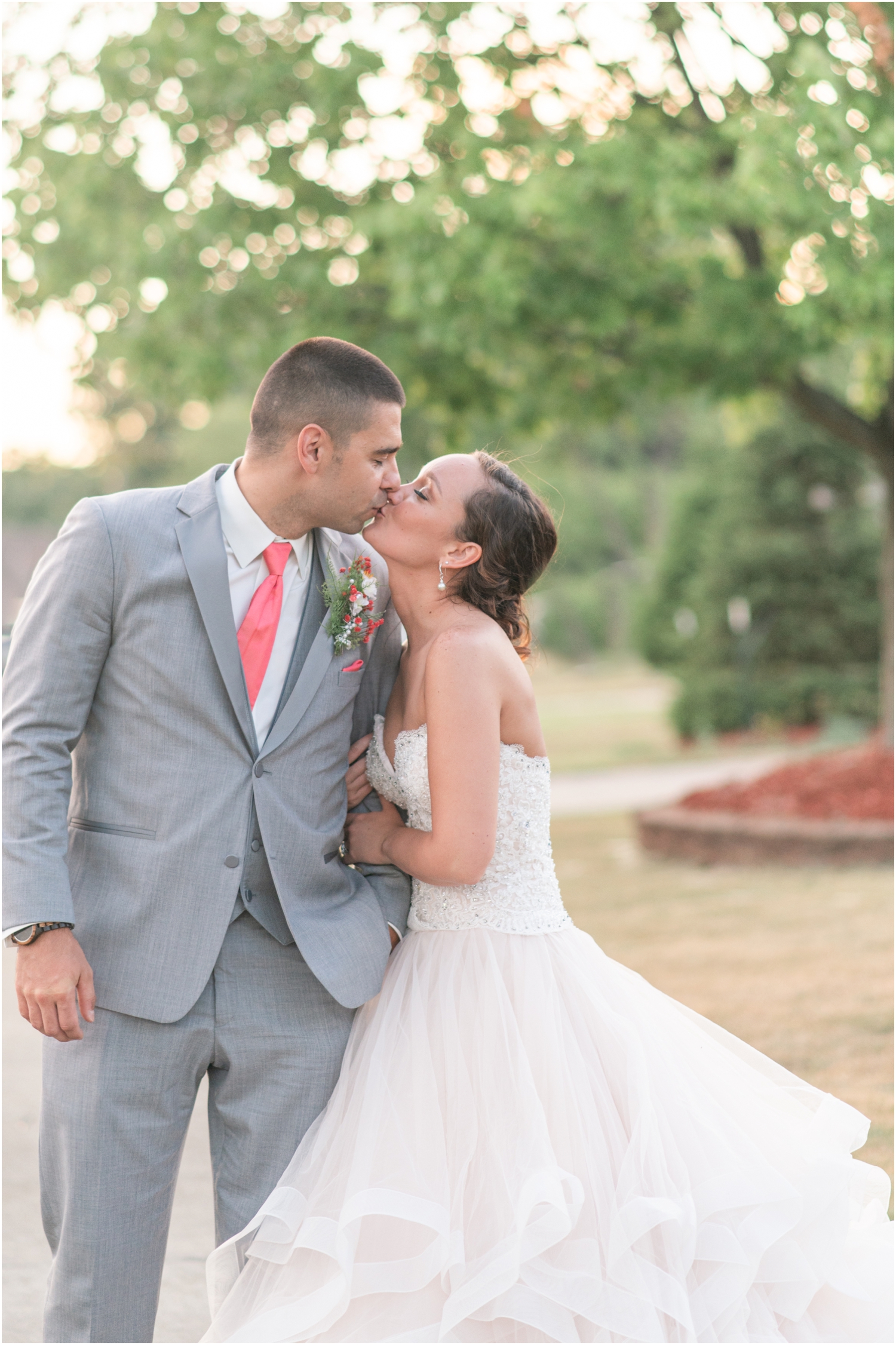 Bride and Groom Portraits Blush Wedding Gown Wedding Photography Grey and Coral Pink Wedding Intimate Foster Park Indiana Wedding Photographer Rose Courts Photography