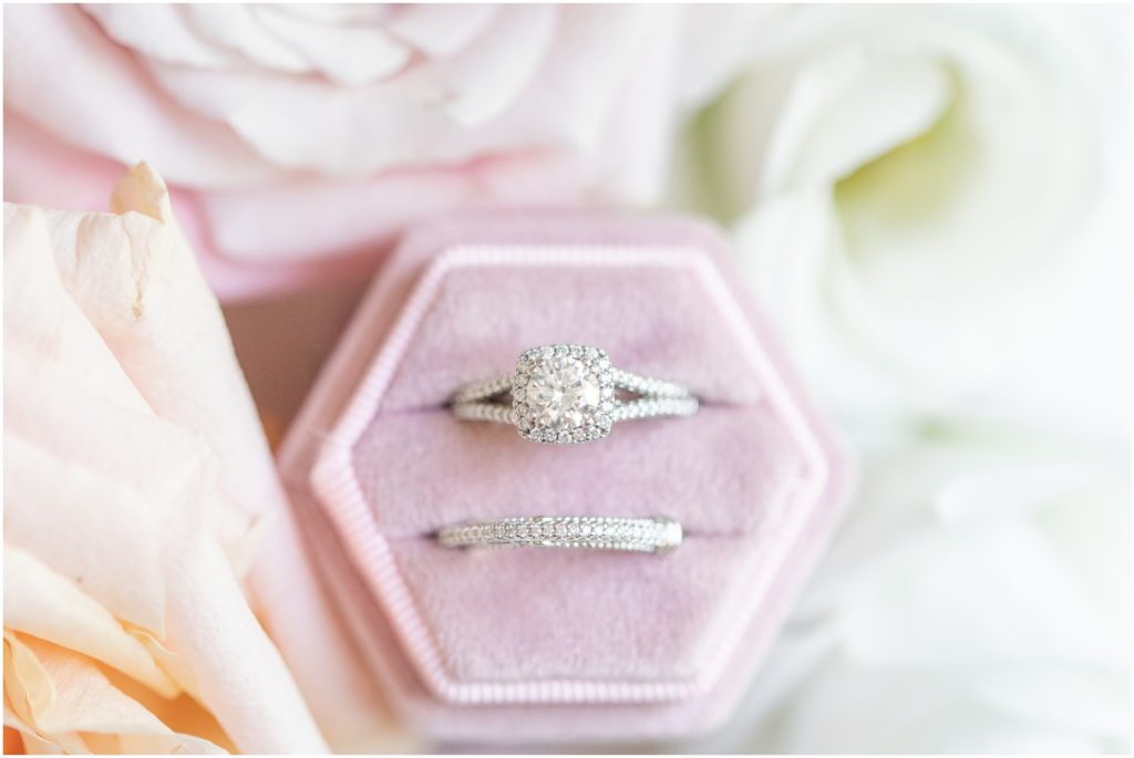 Bridal Details Ring Box Wedding Invitation Wedding Photography Navy Blue and Rosy Pink Wedding VenueThe Charles Event Center Indiana Wedding Photographer Rose Courts Photography