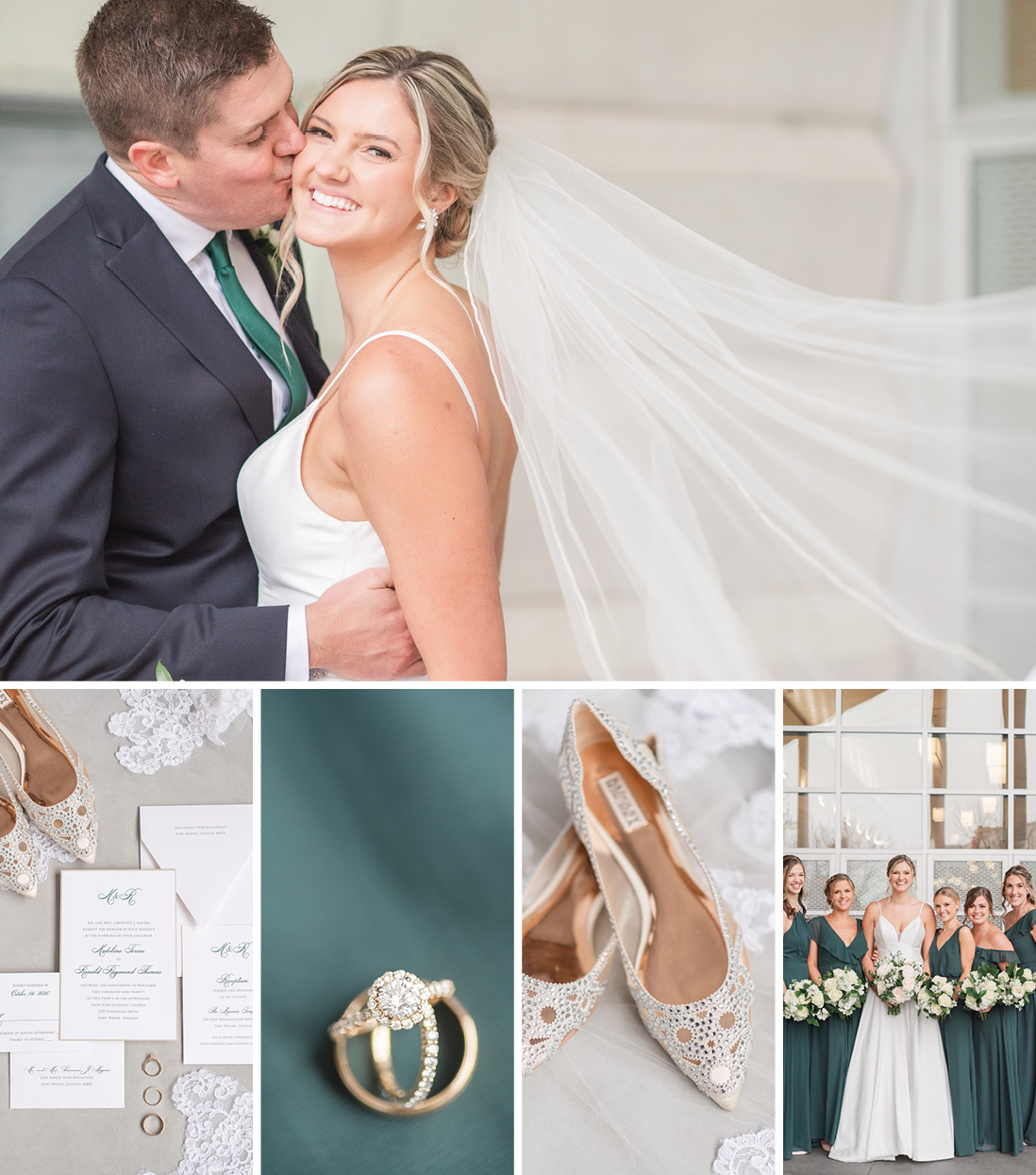 Fort Wayne Indiana Wedding Photographer Emerald Green and Gold Downtown Fort Wayne Wedding Venue Rose Courts Photography