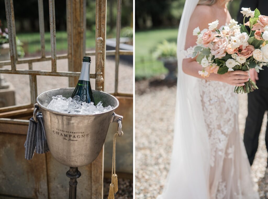 Greencrest Manor mansion cocktail hour in gardens by Michigan Wedding Photographer Courtney Rudicel