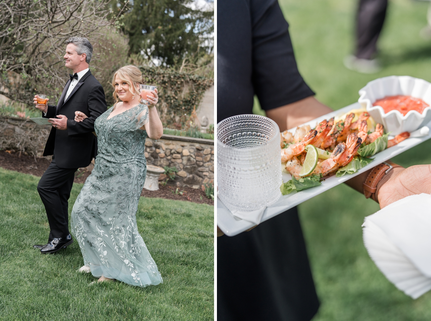 Greencrest Manor mansion cocktail hour in gardens by Michigan Wedding Photographer Courtney Rudicel