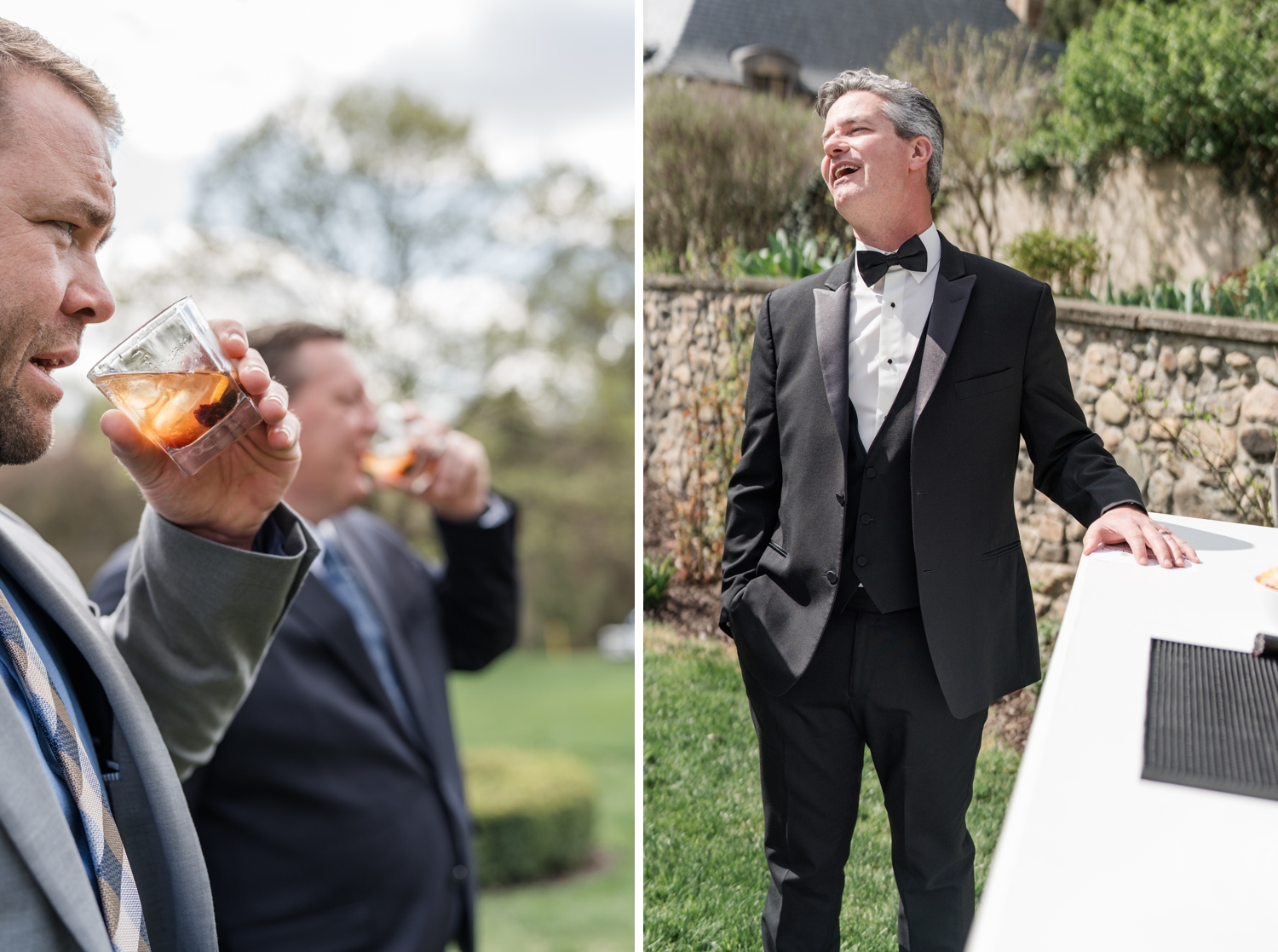 Greencrest Manor mansion cocktail hour in gardens by Michigan Wedding Photographer Courtney Rudicel