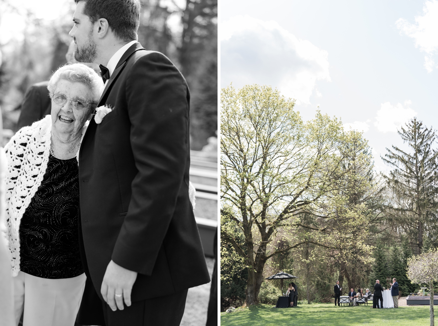 Greencrest Manor mansion cocktail hour in gardens by Michigan Wedding Photographer Courtney Rudicel