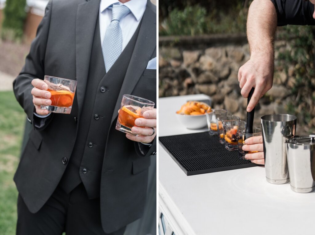 Greencrest Manor mansion cocktail hour in gardens by Michigan Wedding Photographer Courtney Rudicel