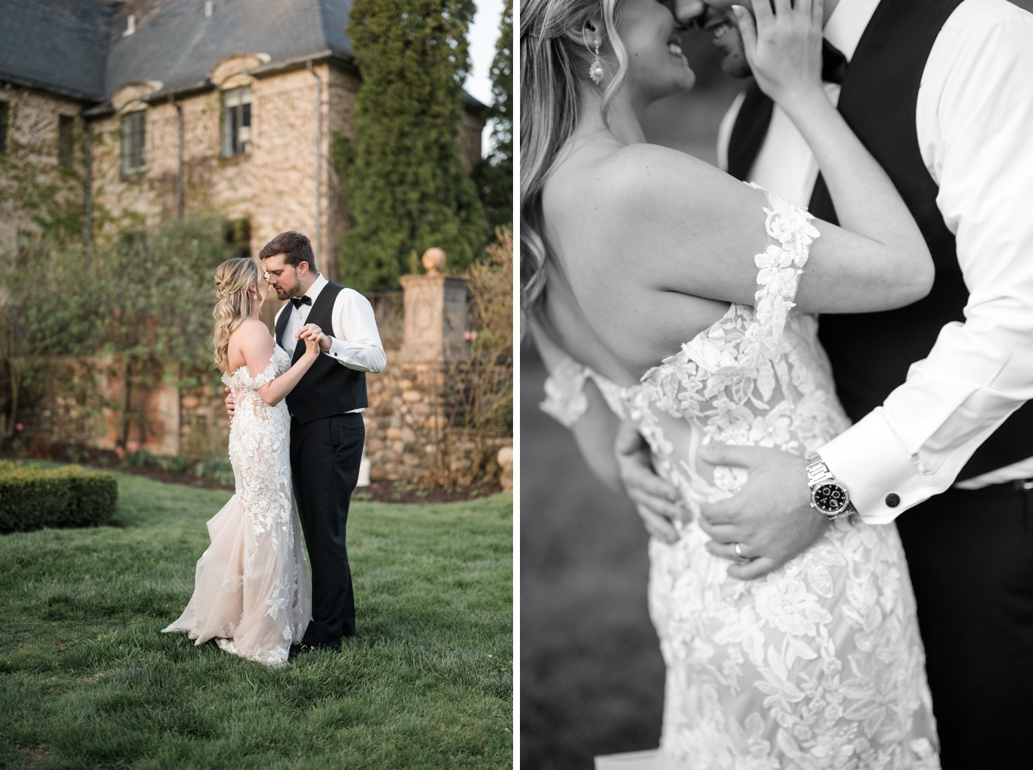 Greencrest Manor sunset black tie bride and groom photos by Michigan Wedding Photographer Courtney Rudicel