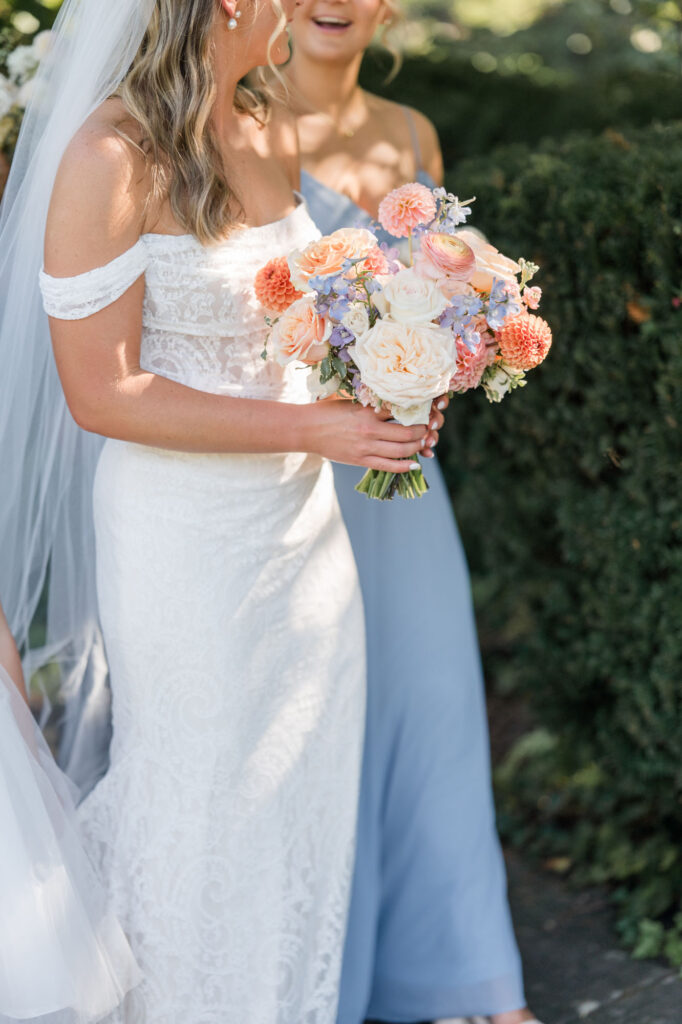 Bride holding bouquet at her hotel covington wedding