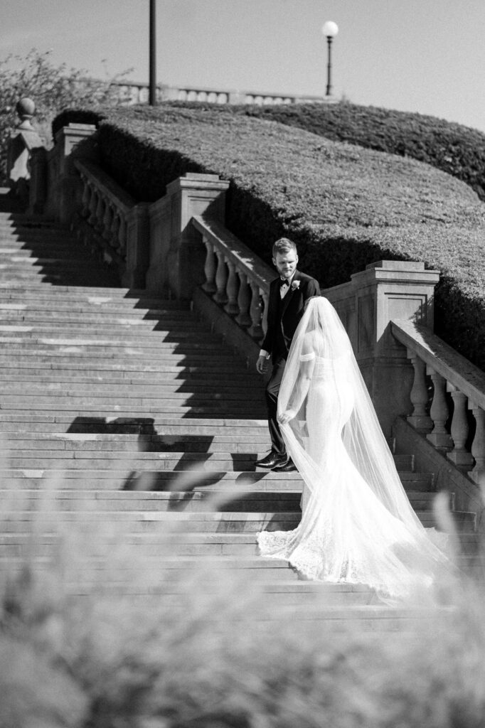 covington hotel wedding​ portraits at a nearby park