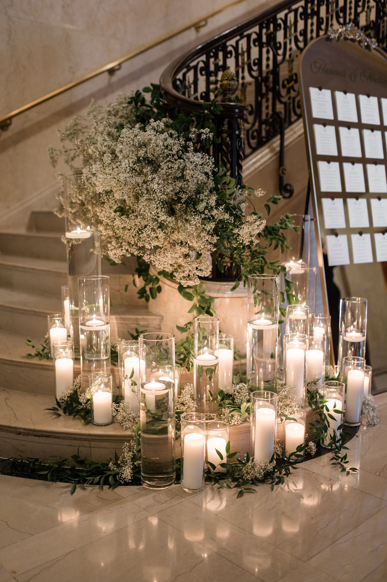 Floral and candle setup at stars of Detroit Athletic Club, one of the best wedding venues in Metro Detroit Michigan