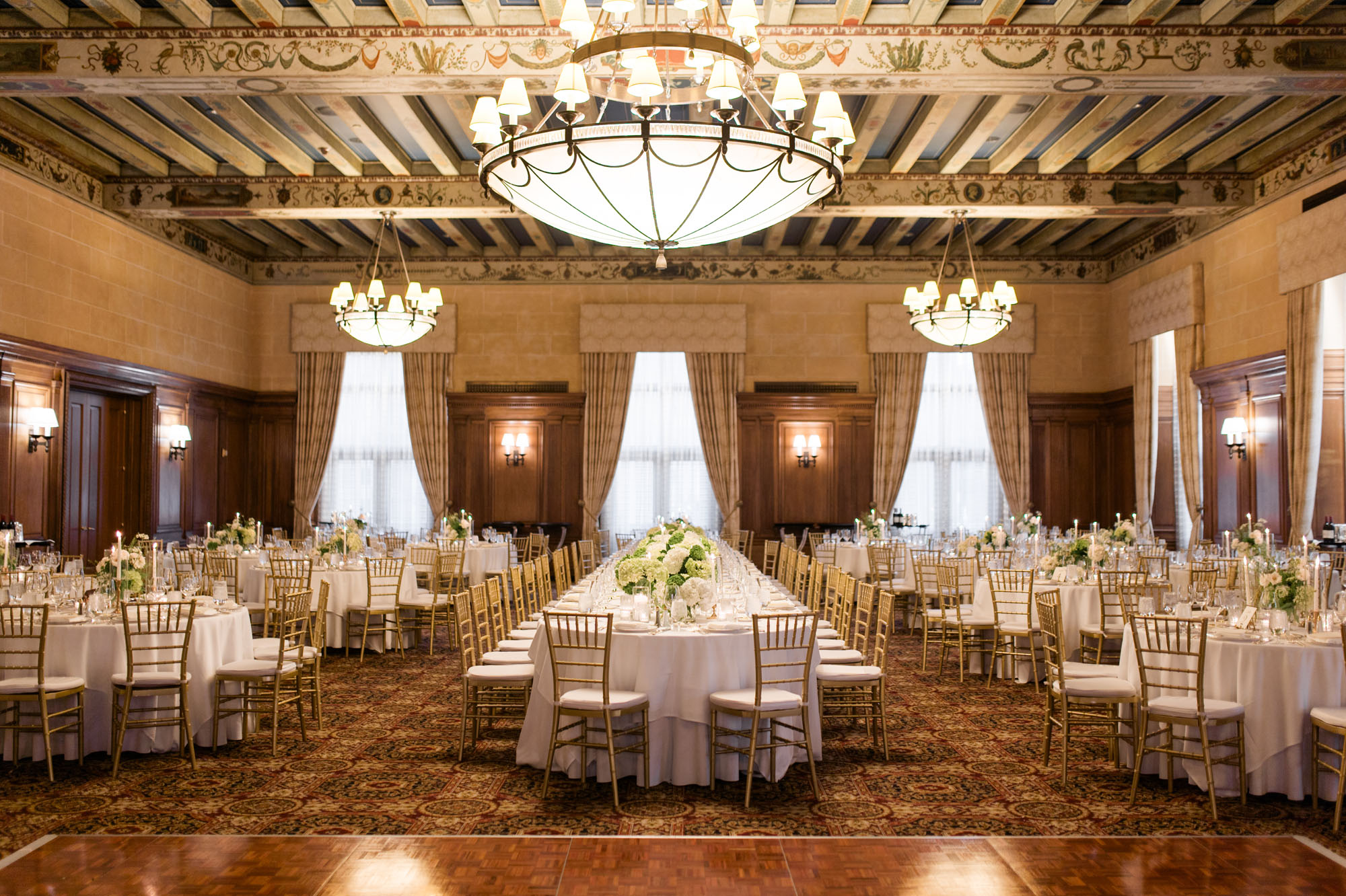 Floral and candle setup Detroit Athletic Club, one of the best wedding venues in Metro Detroit