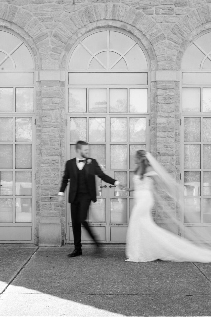 Cincinnati wedding portraits set against historic architecture. 