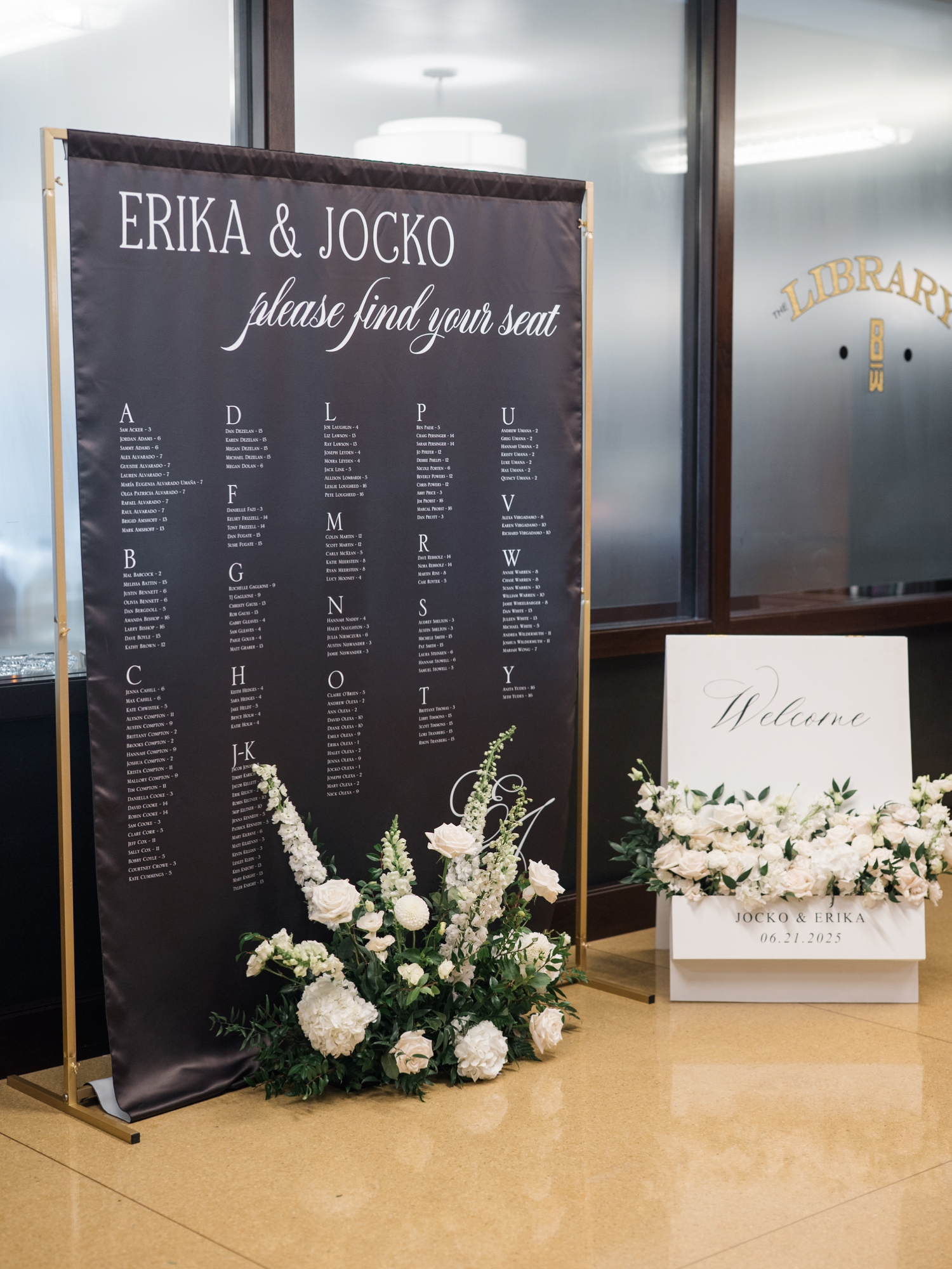 Guest Seating Chart during Cocktail Hour of a Bottleworks Hotel Wedding.