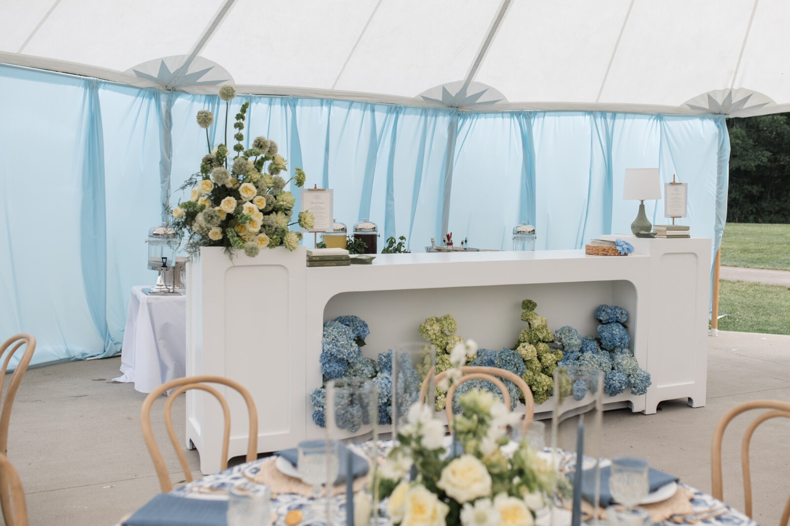 photograph of a bar setup for a tented event in cincinnati